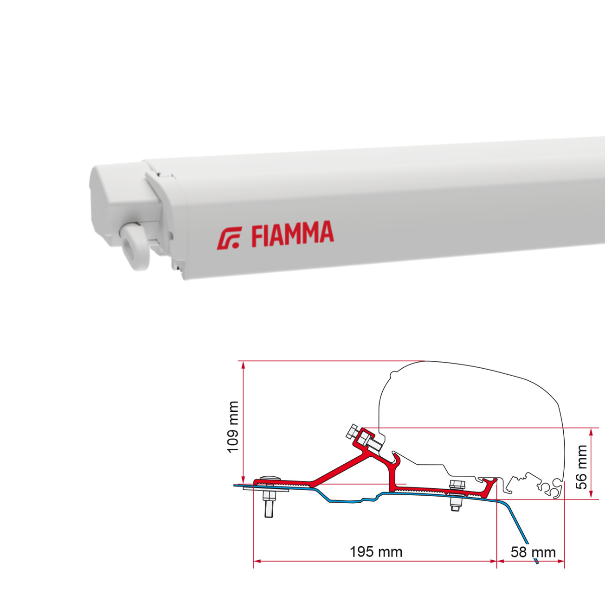 Markise FIAMMA F80 S 320 Royal grey Gehaeuse weiss inkl. Adapterkit Renault Opel Movano H2 L2 - 07830B01R 98655-881