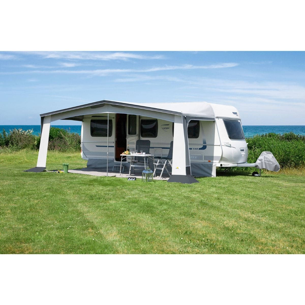 DWT Wohnwagen-Vorzelt TREND II Gr. 15 Umlaufmass 971-1000 cm Tiefe 240 cm mit 28 mm Alu-Gestaenge - 126425ALU