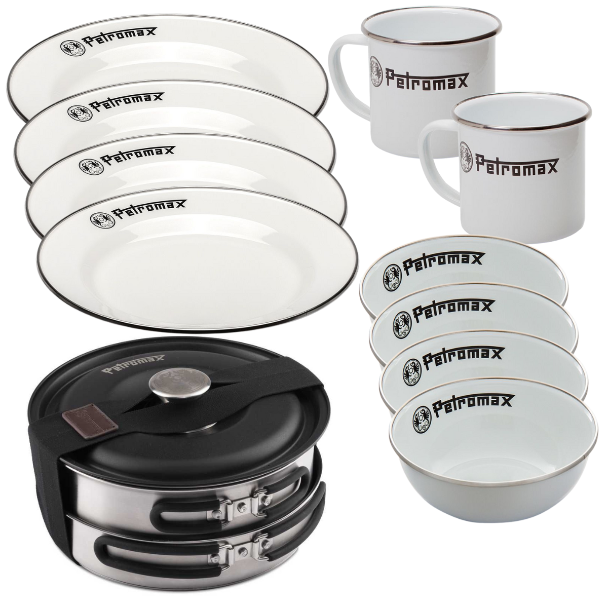 PETROMAX Mittleres Camping Koch- - Essgeschirr Set Weiss 13-tlg. 