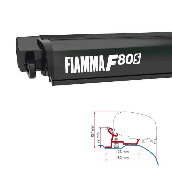 Markise FIAMMA F80 S 400 Royal grey Gehaeuse deep black inkl. Adapter Fiat Ducato Citroen Jumper Peugeot Boxer H2 L4