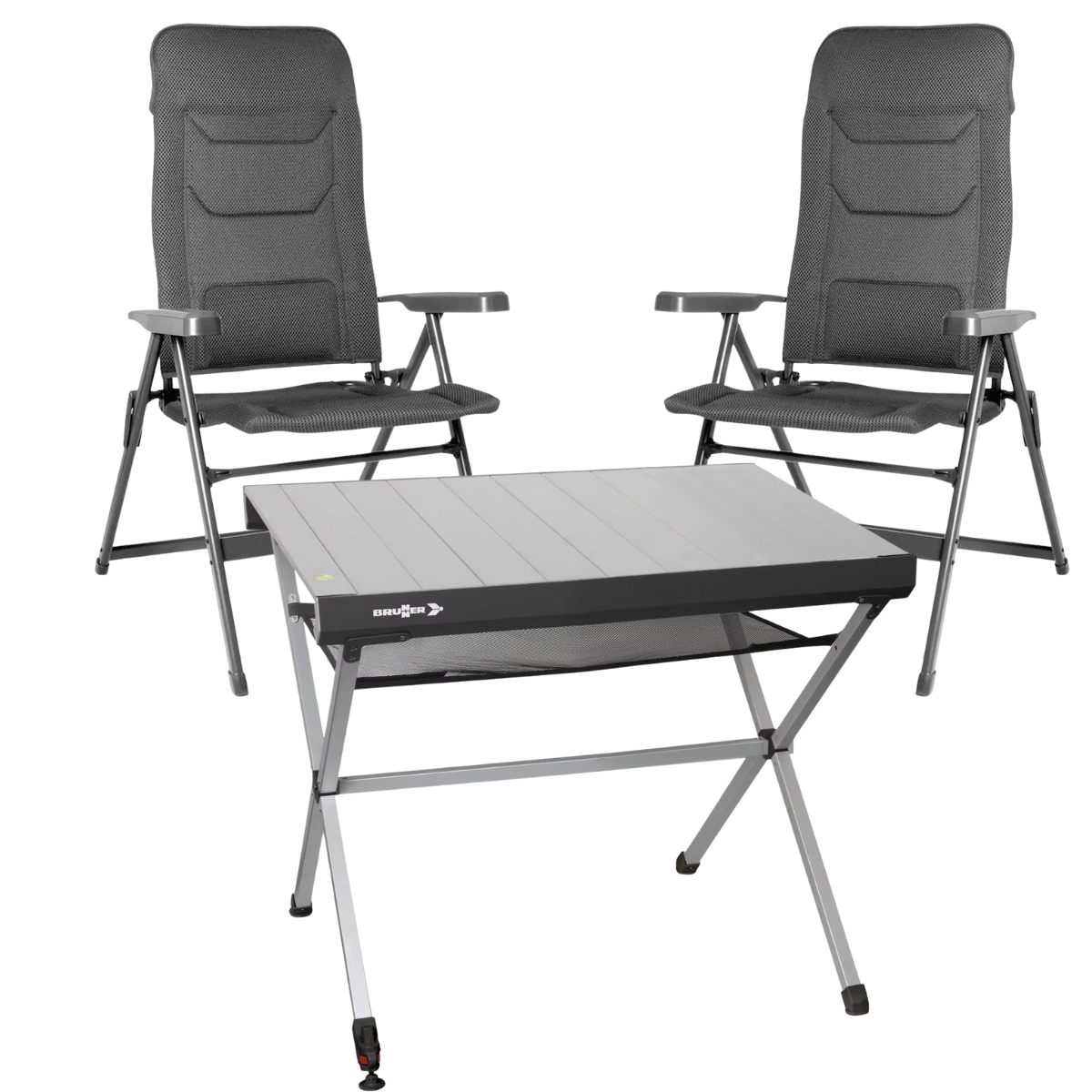 BRUNNER Campingstuhl ARAVEL VITACHIC 3D - S Dunkelgrau 2er-Set - Rolltisch TITANIUM AXIA 2 104x62 cm - 0404065N.C69S 0406097N