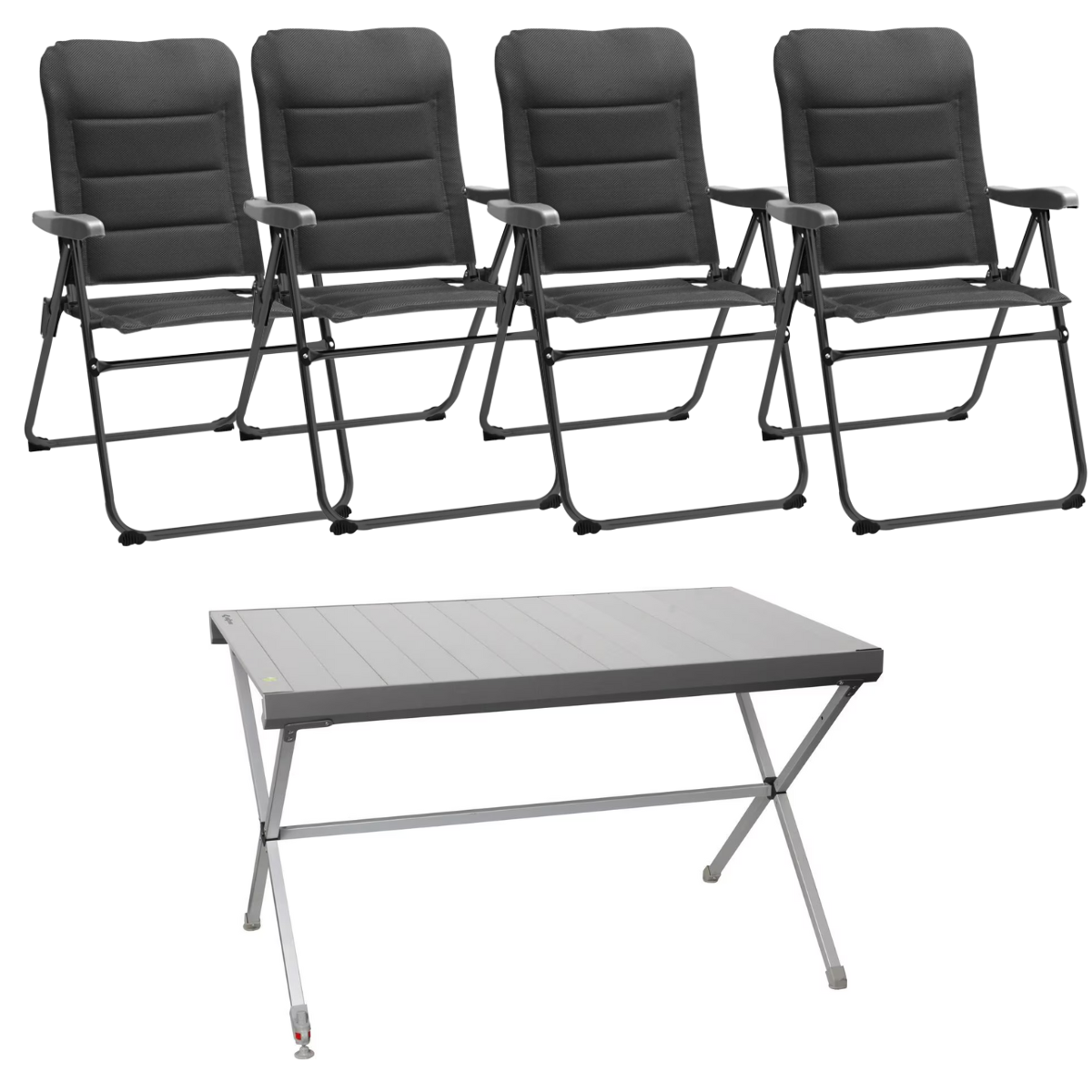 BRUNNER Campingstuhl SKYE 3D COMPACT Schwarz 4er-Set - Rolltisch TITANIUM AXIA 4 122x76 cm - 0404088N.C09 0406098N