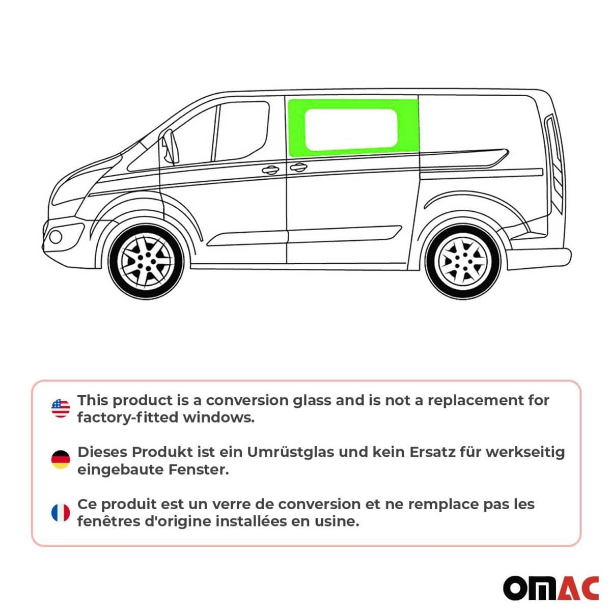 OMAC Seitenfenster Seitenscheibe Ford Transit Custom L1-L2 Bj. 2013-2023 Schiebetuer Links - 2624405-1FSDFL