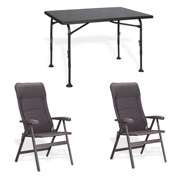 Set 1 Tisch WESTFIELD Aircolite 120 Black Edition Tisch 120 x 80 cm - Performance Series - 201-27251 und 2 Stuehle WESTFIELD Noblesse Stuhl charcoal grey - Avantgarde Series - 101-101 CG