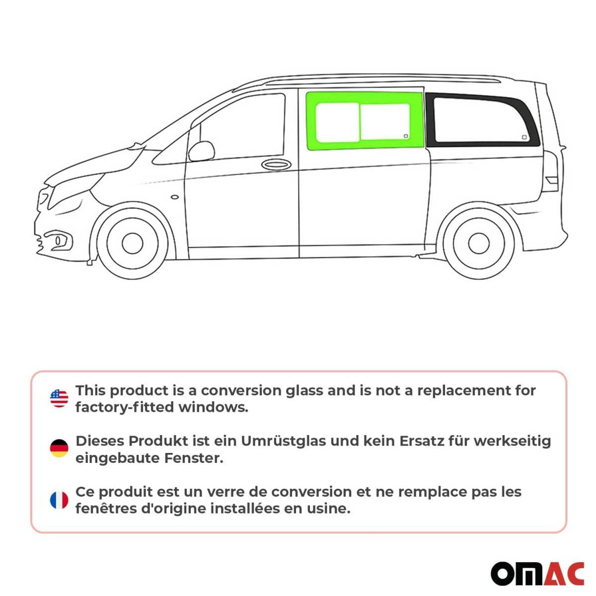 OMAC Seitenfenster Schiebefenster MB Vito W447 L2/L3 ab Bj. 2014 Schiebetür Links OMAC Seitenfenster Schiebefenster MB Vito W447 L2-L3 ab Bj. 2014 Schiebetuer Links - 4733405-1FSSL