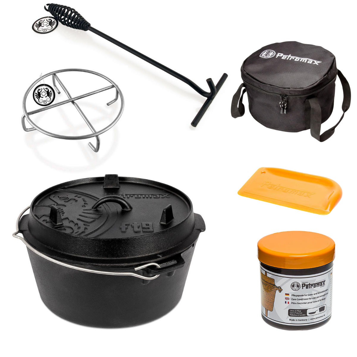 PETROMAX Feuertopf ft9-t Dutch Oven planer Boden Premium-Set ft9-t ftdh ft-pflege ftus os 