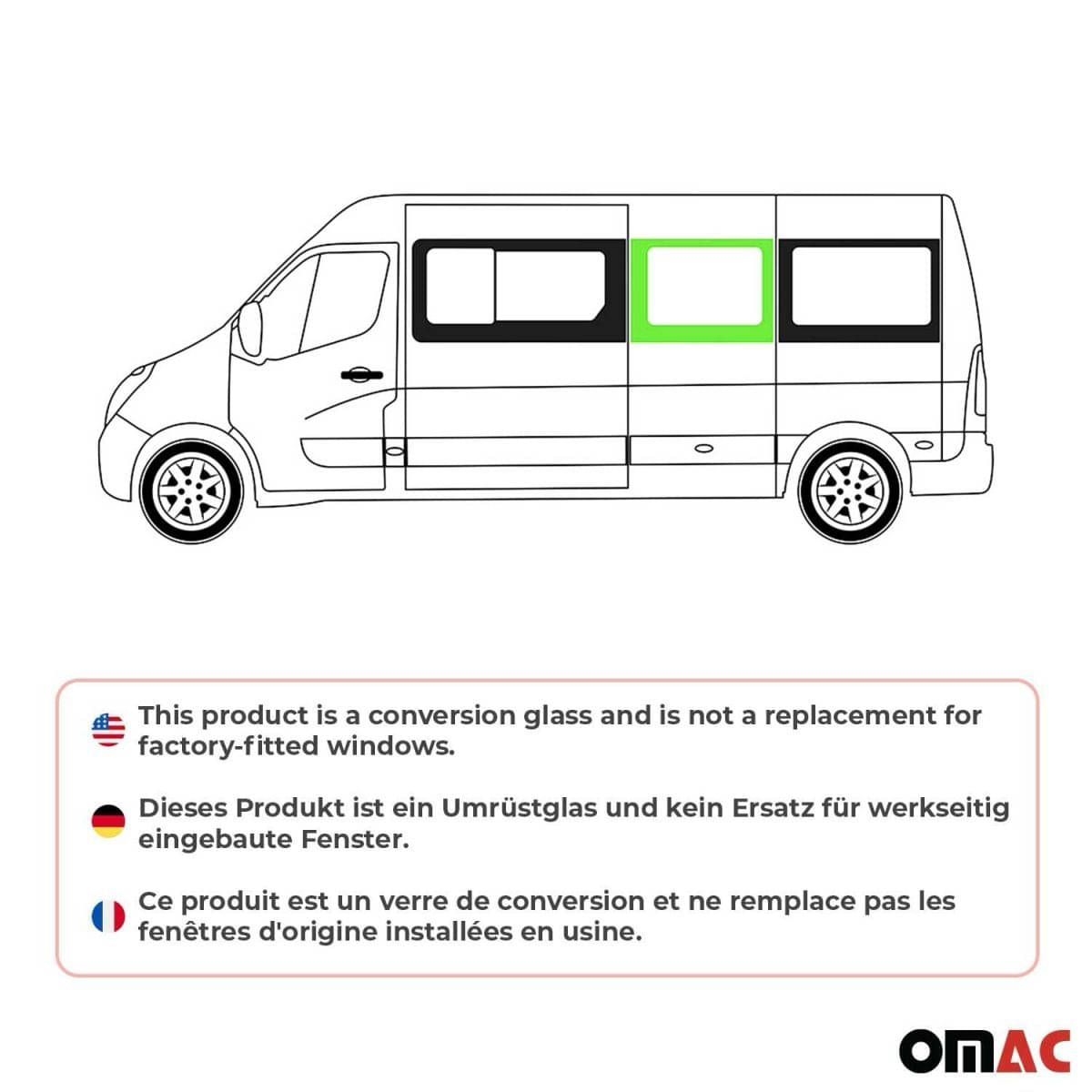 OMAC Seitenfenster Seitenscheibe Opel Movano L1 Bj. 2010–2021 Hinten Links - 6125405F-1RSFL