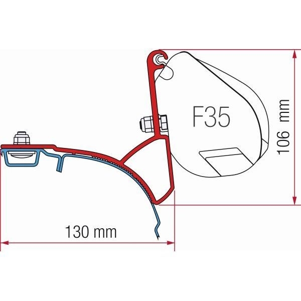 Markise FIAMMA F35 Pro Royal blue 270 cm Gehaeuse titanium inkl. Adapter VW T5 T6 Multivan Transporter mit C-Schiene