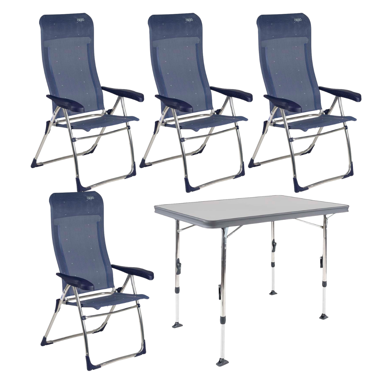 CRESPO Campingstuhl Classic AL/215 dunkelblau 4er-Set & Tisch Ligero AL/247 110x70 cm grau CRESPO Campingstuhl Classic AL-215 dunkelblau 4er-Set - Tisch Ligero AL-247 110x70 cm grau - 1148044 1151378
