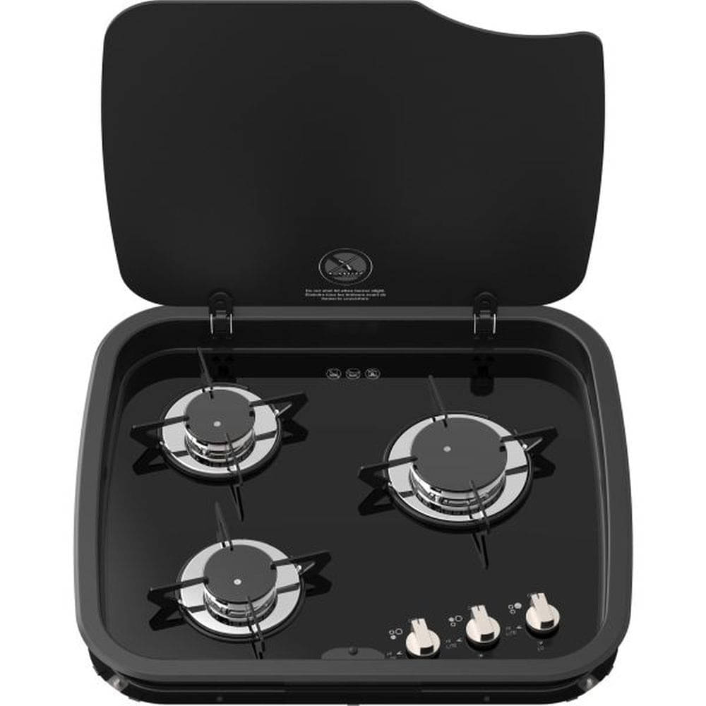 THETFORD Top-Line 169 Kochmulde mit Glasdeckel- 3-flammig- 12V-Elektrozuendung- Schwarz - SHB16988-SP