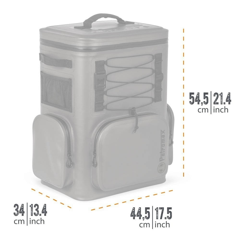 PETROMAX Kuehlrucksack 27 Liter grau mit Kuehlakku 210 mm - Isolierflasche 1-5 L - Aktionsset - BKPK27-GRAU-G-SET-210