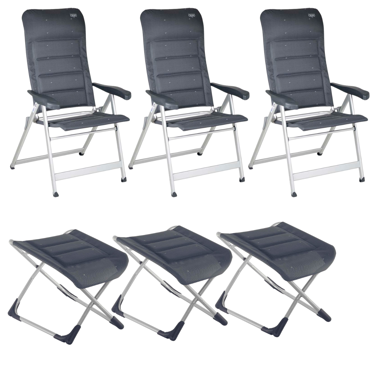 CRESPO Campingstuhl Deluxe AL-237-DL grau - freistehende Beinauflagen AL-231 3er-Set - 1149077 1104898