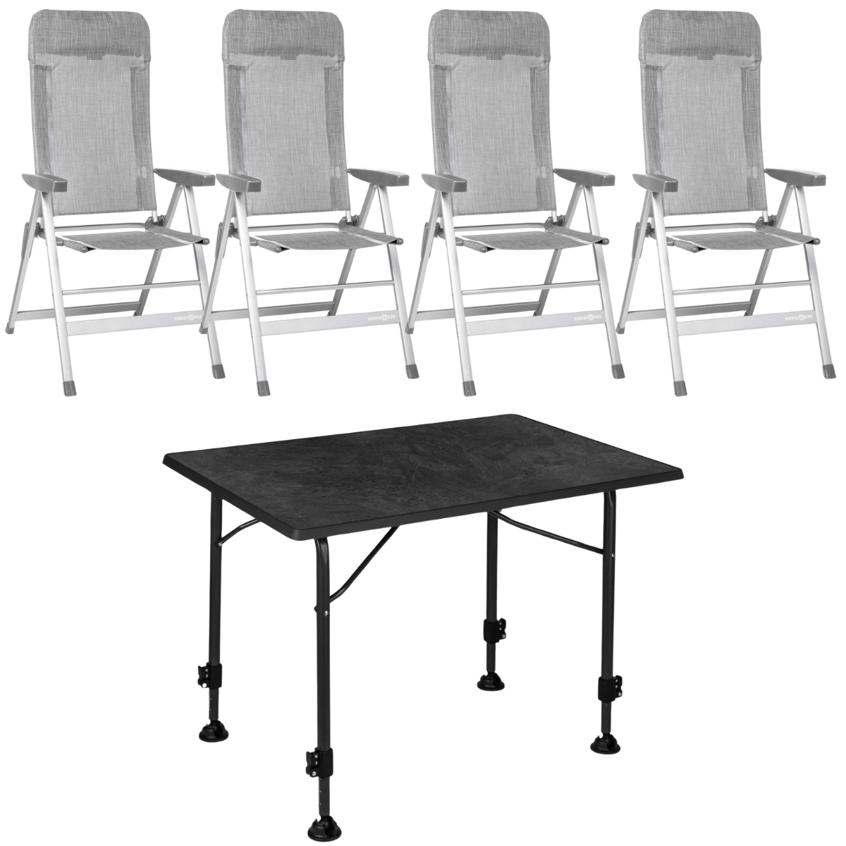 BRUNNER Campingstuhl SKYE Hellgrau 4er-Set - Tisch LINEAR 115x70 cm Black - 0404063N-C53 0406031N.C69