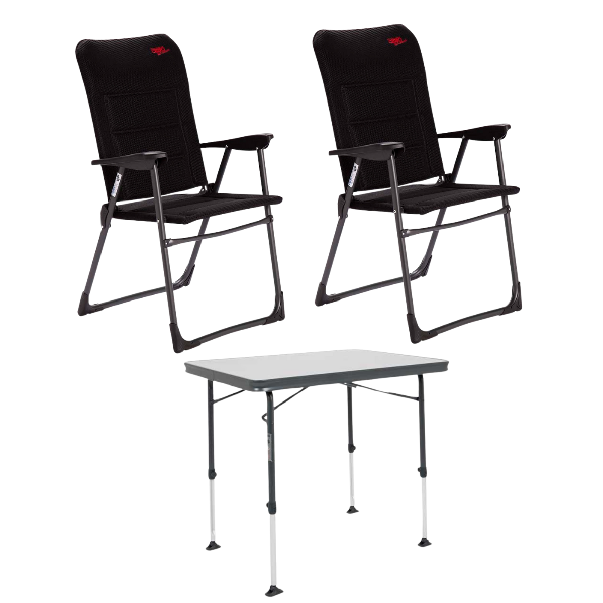 CRESPO Campingstuhl Air Deluxe AP-218-ADS schwarz 2er-Set - Tisch Sevilla AP-245 80x60 cm schwarz - 1148301 1151335