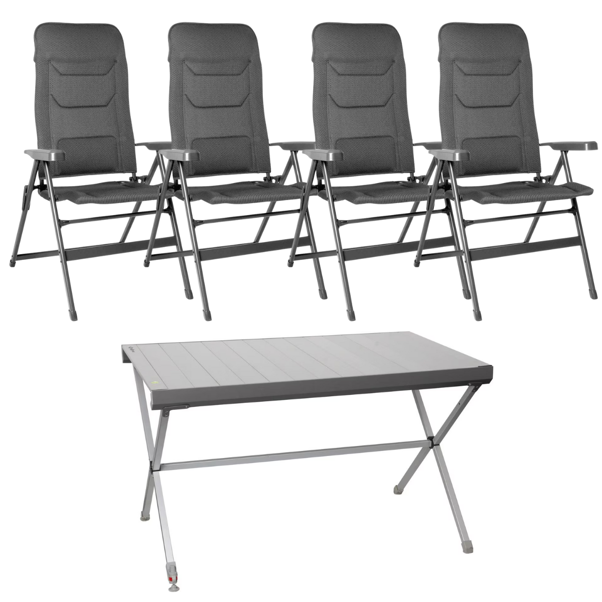 BRUNNER Campingstuhl ARAVEL VITACHIC 3D - L Dunkelgrau 4er-Set - Rolltisch TITANIUM AXIA 4 122x76 cm - 0404065N.C69L 0406098N