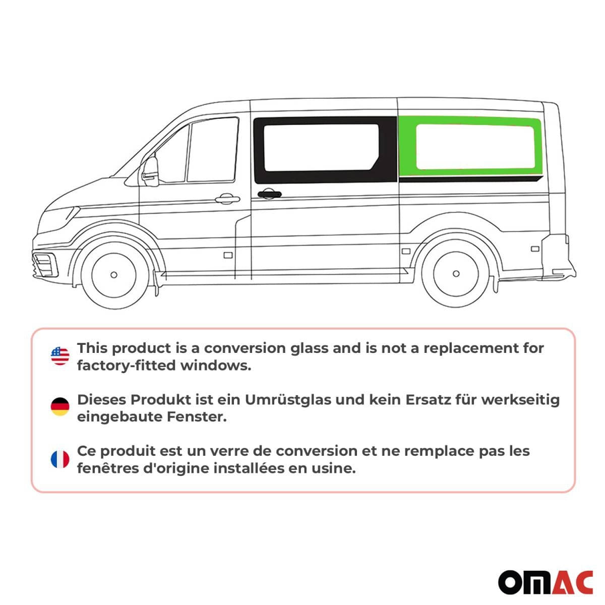 OMAC Seitenfenster Seitenscheibe MAN TGE L2 ab Bj. 2017 Hinten Links Schiebetür OMAC Seitenfenster Seitenscheibe MAN TGE L2 ab Bj. 2017 Hinten Links Schiebetuer - A050820