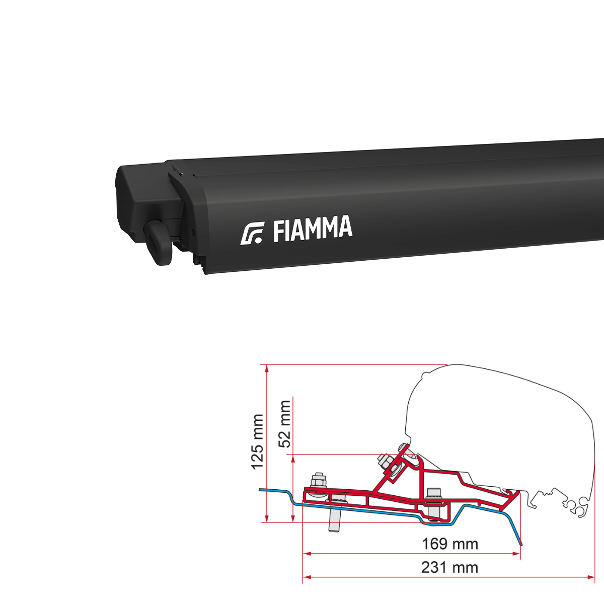 Markise FIAMMA F80 S 320 Royal grey Gehaeuse deep black inkl. Adapterkit Ford Transit H2 L3 - 07831B01R 98655Z167