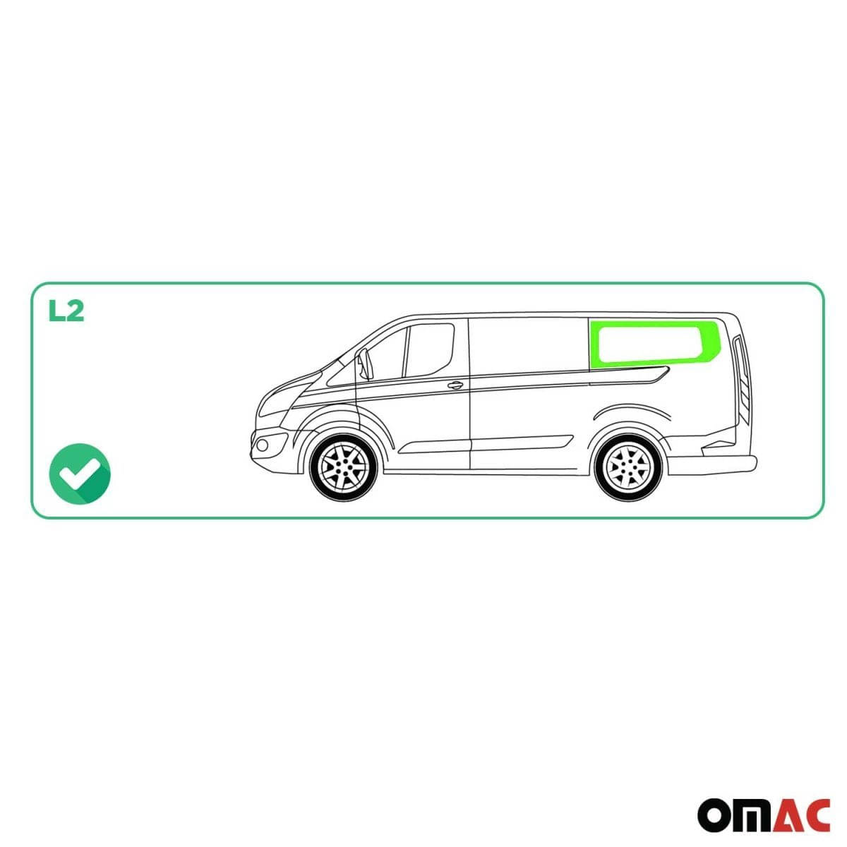 OMAC Seitenfenster Seitenscheibe Ford Transit Custom L2 Bj. 2013-2023 Hinten Links - 2624405L-1RSFL