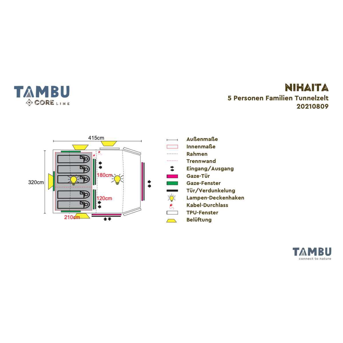 TAMBU NIHAITA Familien Tunnelzelt Beige 5 Personen - 20210809