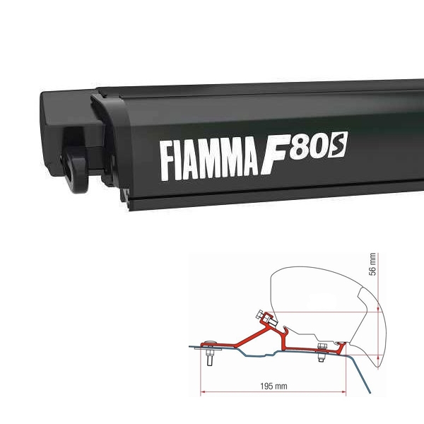 Markise FIAMMA F80 S 320 Royal grey Gehaeuse deep black inkl. Adapter Renault Master Opel Movano H2 L2 ab Modelljahr 2010