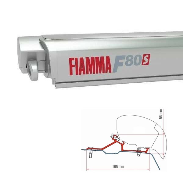 Markise FIAMMA F80 S 370 Royal grey Gehaeuse titanium inkl. Adapter Renault Master Opel Movano H2 L3 ab Modelljahr 2010