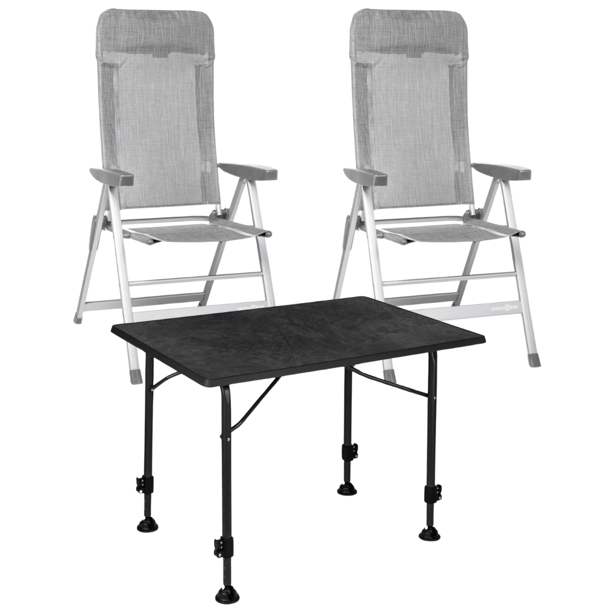 BRUNNER Campingstuhl SKYE Hellgrau 2er-Set - Tisch LINEAR 80x60 cm Black - 0404063N-C53 0406036N.C69