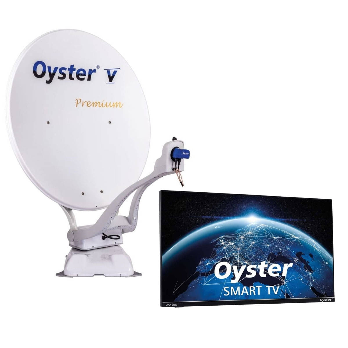 tHMEDIA Oyster V Premium SAT-Anlage Twin weiss mit Oyster Smart TV 21-5- -55 cm- - 1-0044-4225 1-004.6442