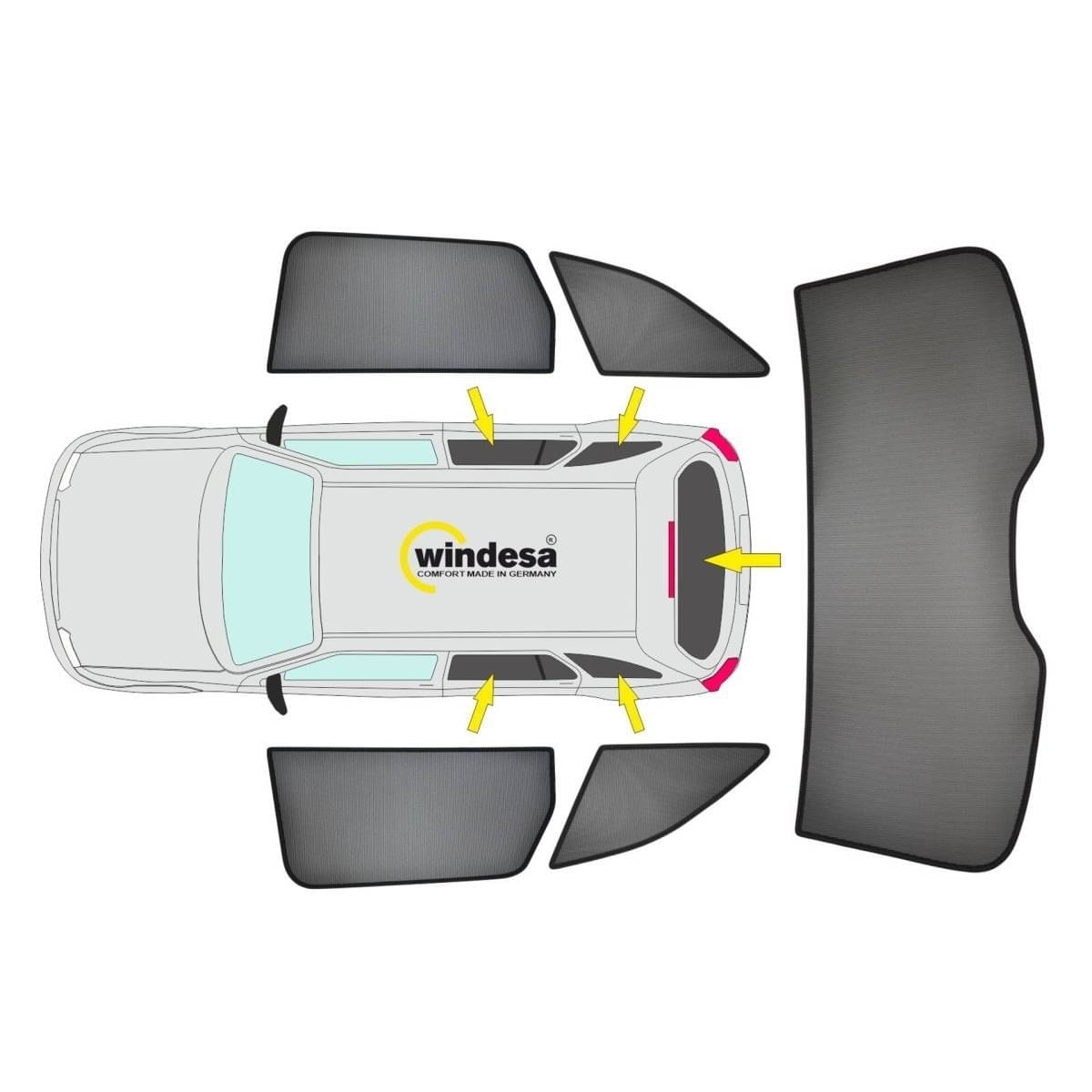 WINDESA SunClip Sonnenschutz - Sichtschutz Mercedes T-Klasse Lang ab Bj. 2023 Set ABC - sun-10494abc