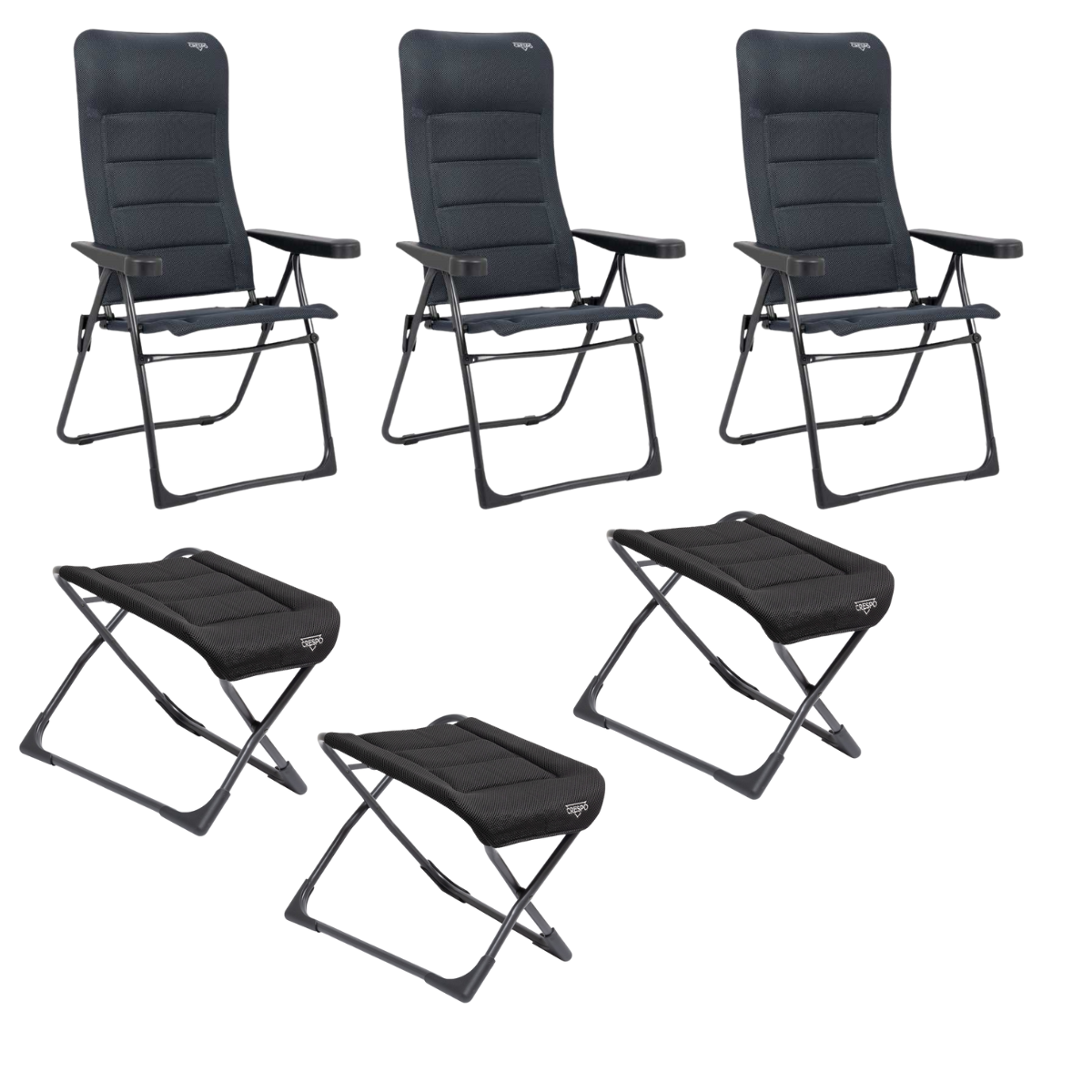 CRESPO Campingstuhl Air Deluxe AP-215-AD schwarz - freistehende Beinauflagen AP-231-AD 3er-Set - 1148026 1149450