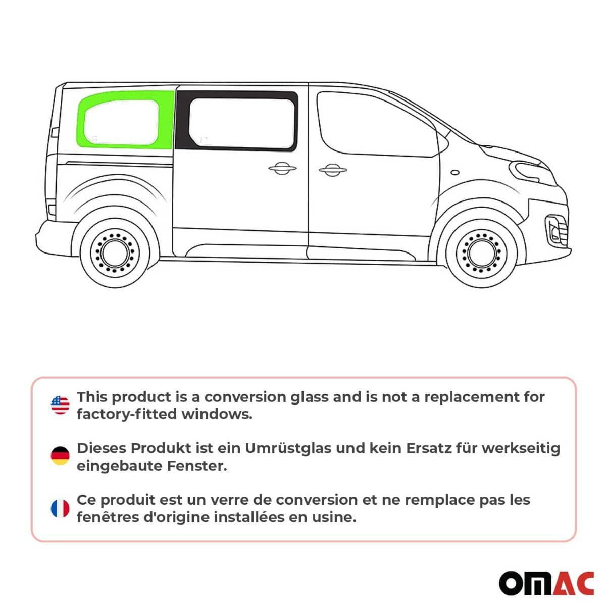 OMAC Seitenfenster Seitenscheibe Toyota Proace L2 Bj. 2017-2024 Hinten Rechts Schiebetuer - A050970