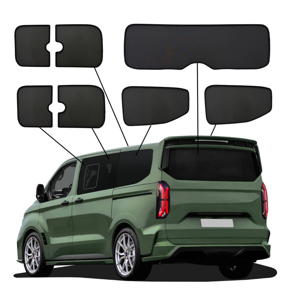 WINDESA SunClip Sonnenschutz & Sichtschutz Ford Tourneo Custom L1 mit Ausstellfenster ab Bj. 2024 Set ABC WINDESA SunClip Sonnenschutz - Sichtschutz Ford Tourneo Custom L1 mit Ausstellfenster ab Bj. 2024 Set ABC - sun-10495a2bc-L1-fo