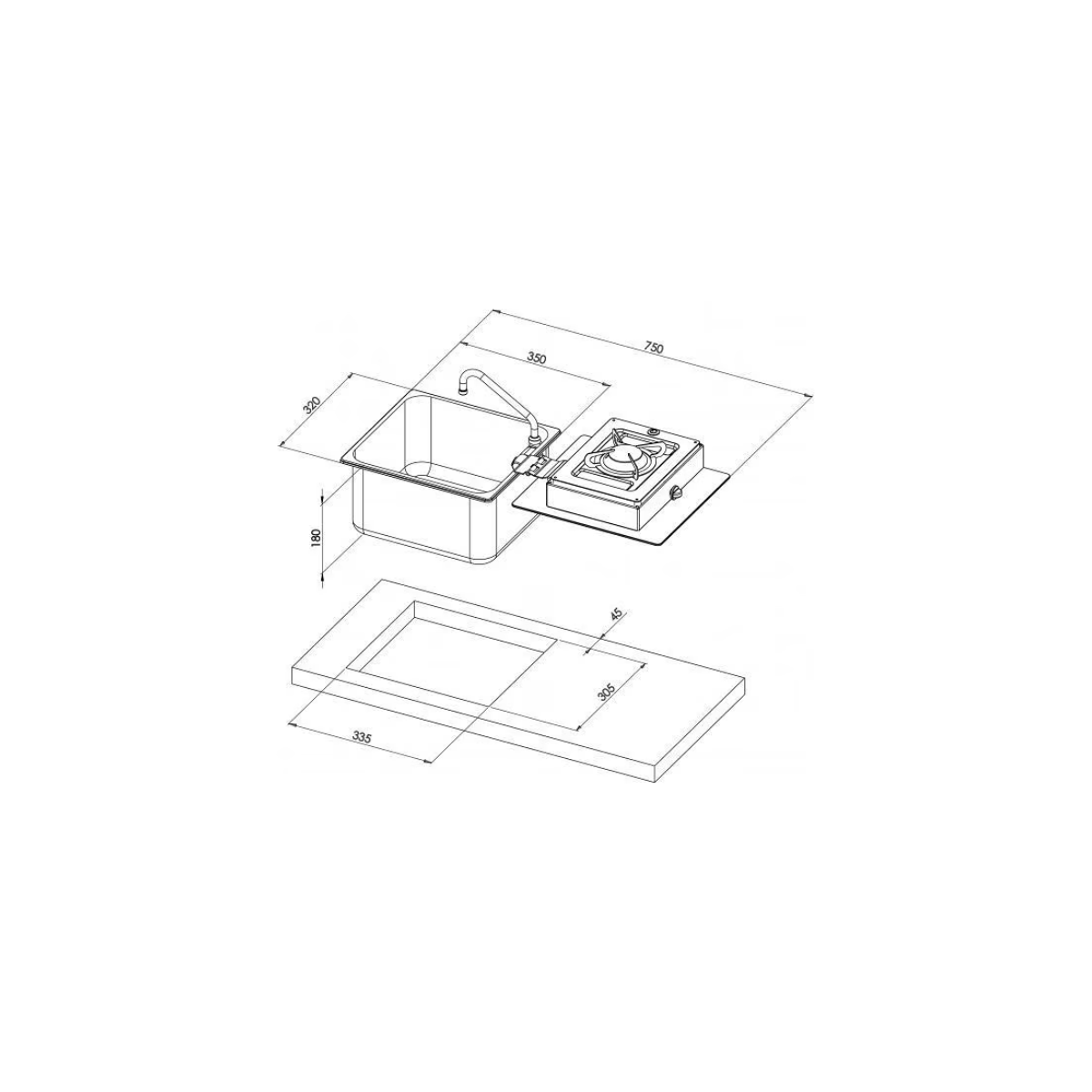 CAN LC1710 Kocher Spuelenkombination eckig - LC1710-S