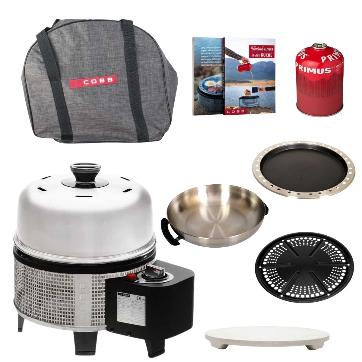 COBB Gas Deluxe 2.0 und Griddle Premier - und Pfanne und Wok und Grillplatte und Pizzastein und Tasche und Gaskartusche