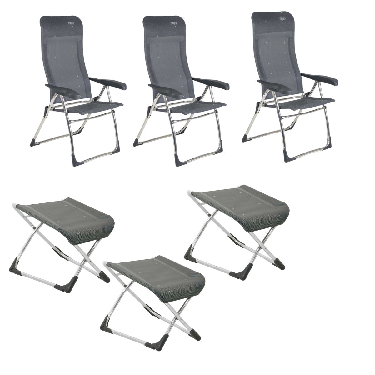 CRESPO Campingstuhl Classic AL-215 anthrazit - freistehende Beinauflagen AL-231 3er-Set - 1148043 1104940