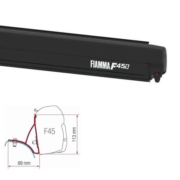 Markise FIAMMA F45 S 260 Royal grey Gehaeuse deep black inkl. Adapter Renault Trafic Opel Vivaro bis 2014 H1 L2