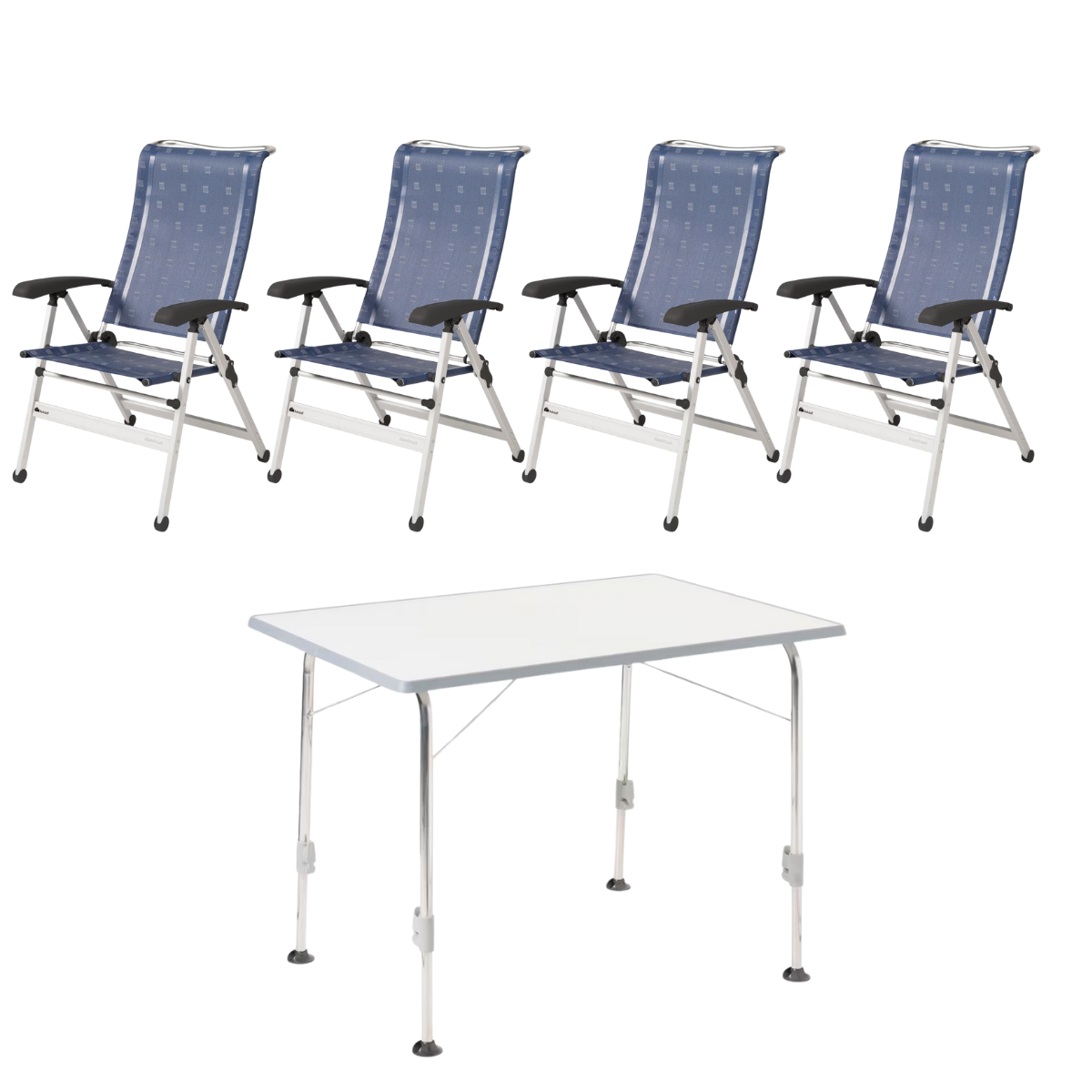 DUKDALF Stuhl Cha Cha blau 4er-Set - Tisch STABILIC III 115x70 cm hellgrau - 42-02-4611-0 40-24-1157.0