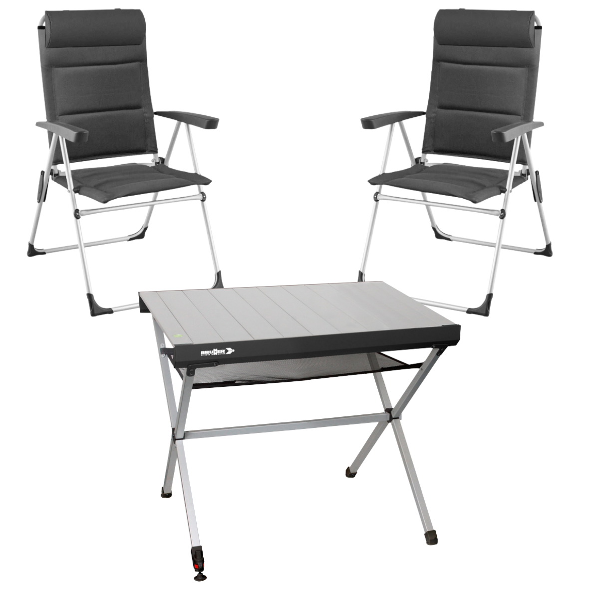 BRUNNER Campingstuhl ARAVEL CAMPER 2er-Set - Rolltisch TITANIUM AXIA 2 104x62 cm - 0404093N.C25 0406097N