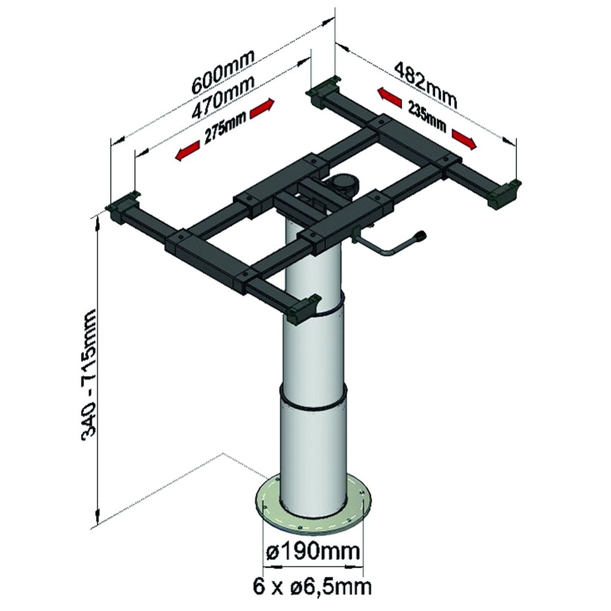 ILSE TECHNIK Liftgestell mit Verschiebung 5988 anthrazit - 5988 G06V