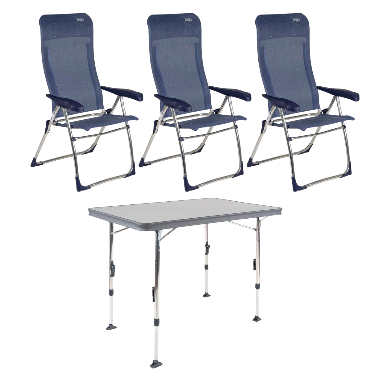 CRESPO Campingstuhl Classic AL/215 dunkelblau 3er-Set & Tisch Ligero AL/247 110x70 cm grau CRESPO Campingstuhl Classic AL-215 dunkelblau 3er-Set - Tisch Ligero AL-247 110x70 cm grau - 1148044 1151378