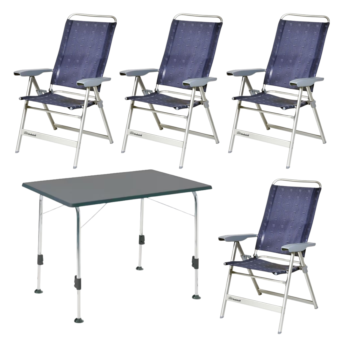 DUKDALF Stuhl Dynamic blau 4er-Set - Tisch STABILIC III 115x70 cm anthrazit - 41-00-4611-4 40-24-1157.4