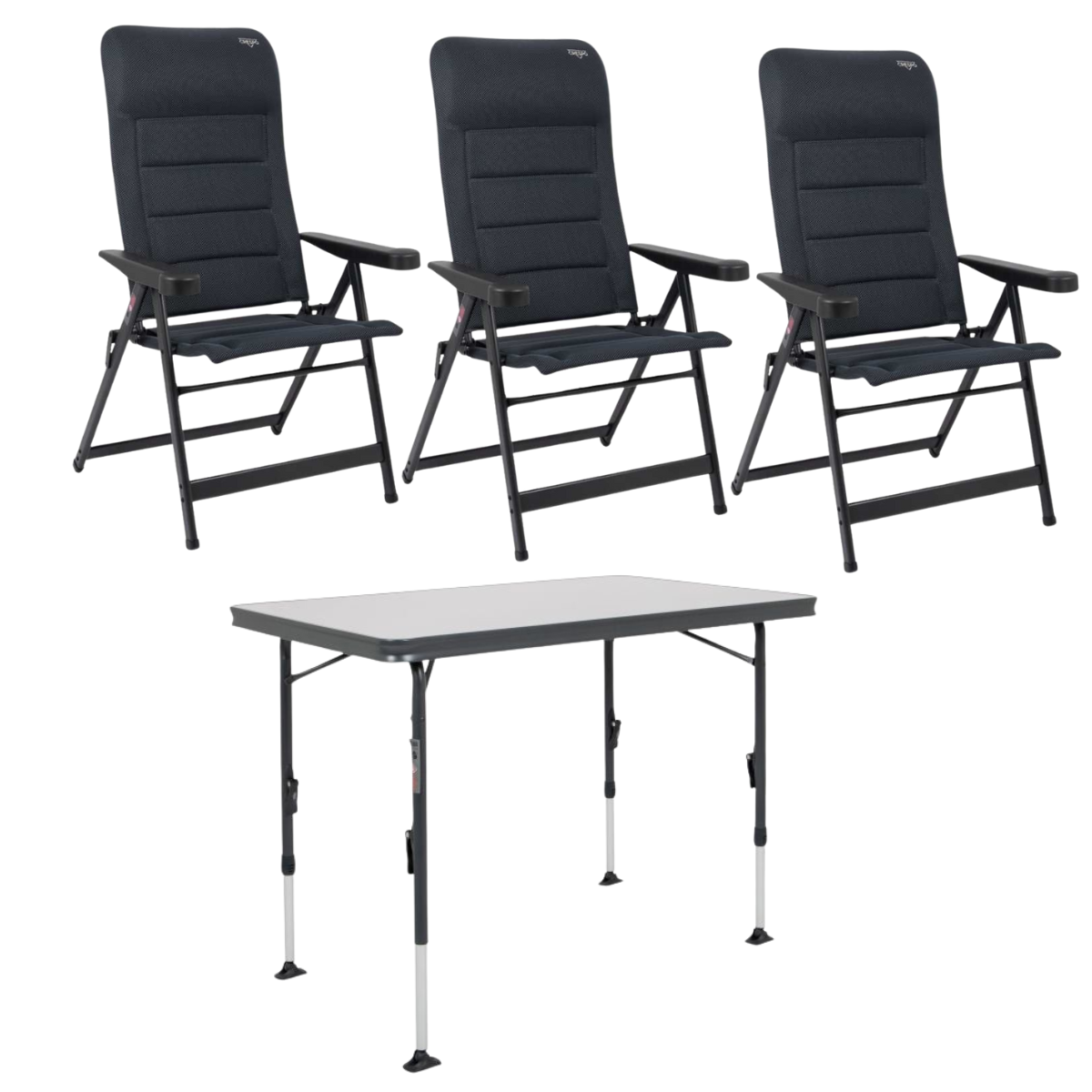CRESPO Campingstuhl Air Deluxe AP-235-AD schwarz 3er-Set - Tisch Sevilla AP-246 101x65 cm schwarz - 1149055 1151360