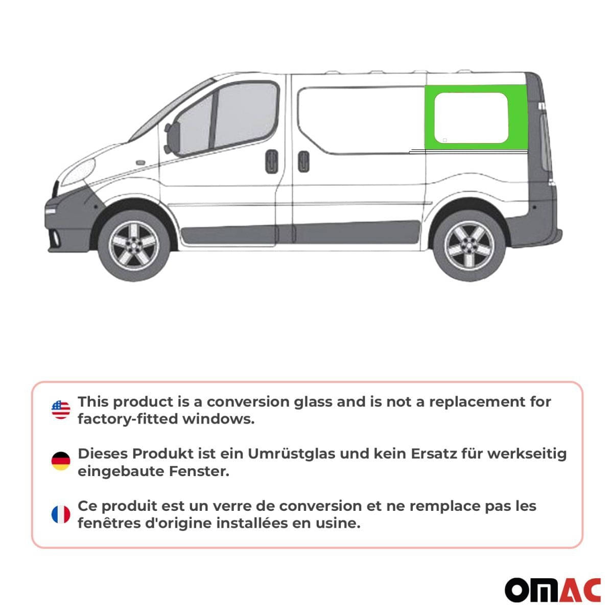 OMAC Seitenfenster Seitenscheibe Nissan Primastar L1 Bj. 2001-2014 Hinten Links Schiebetuer - 6121405-1RSDFL
