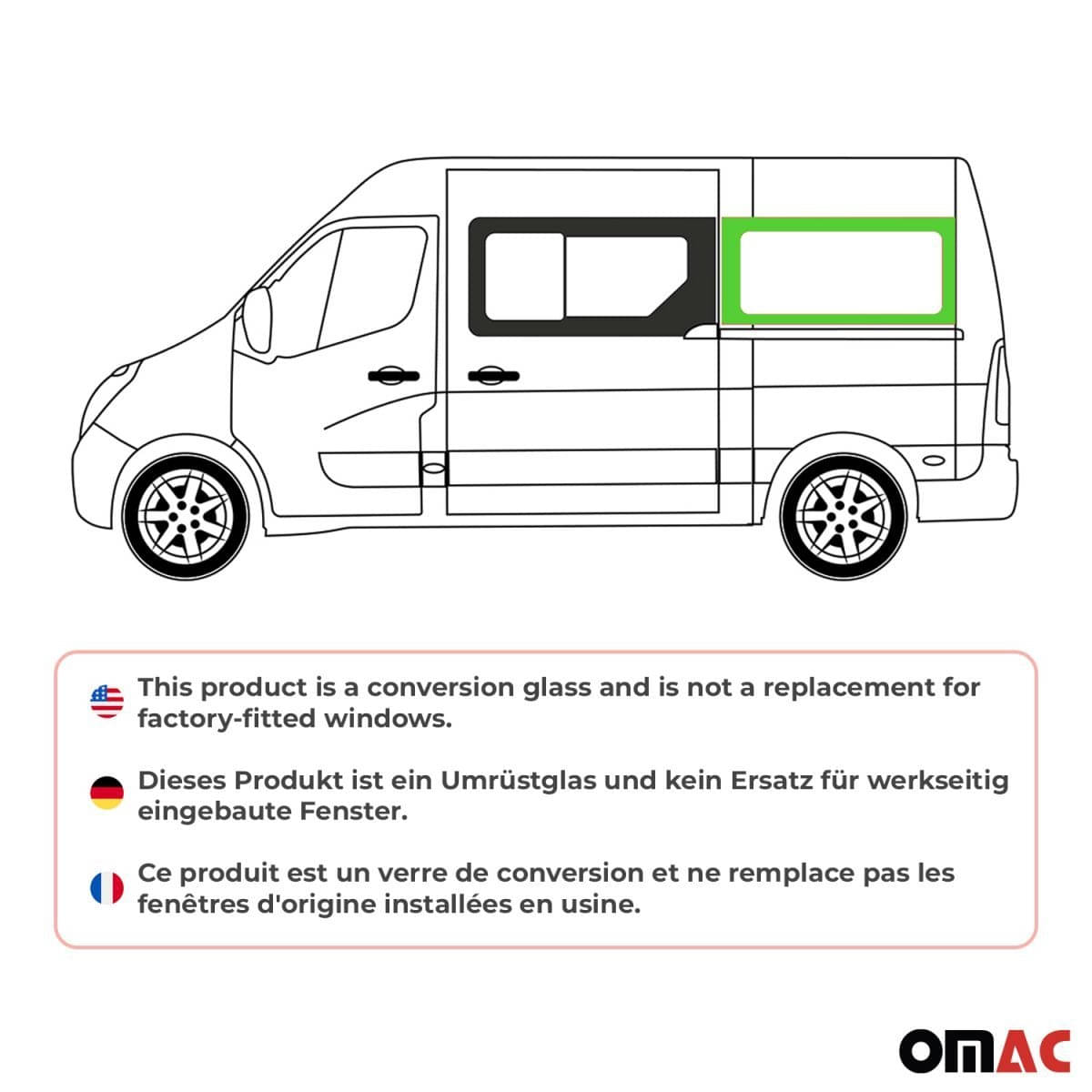 OMAC Seitenfenster Seitenscheibe Opel Movano L2 Bj. 2010–2021 Hinten Links Schiebetuer - 6125405-1RSDFL