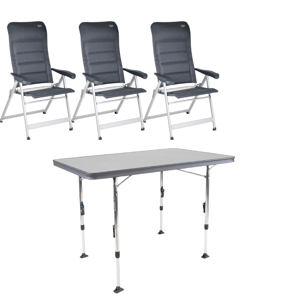 CRESPO Campingstuhl Deluxe AL-237-DL grau 3er-Set - Tisch Ligero AL-247 110x70 cm grau - 1149077 1151378