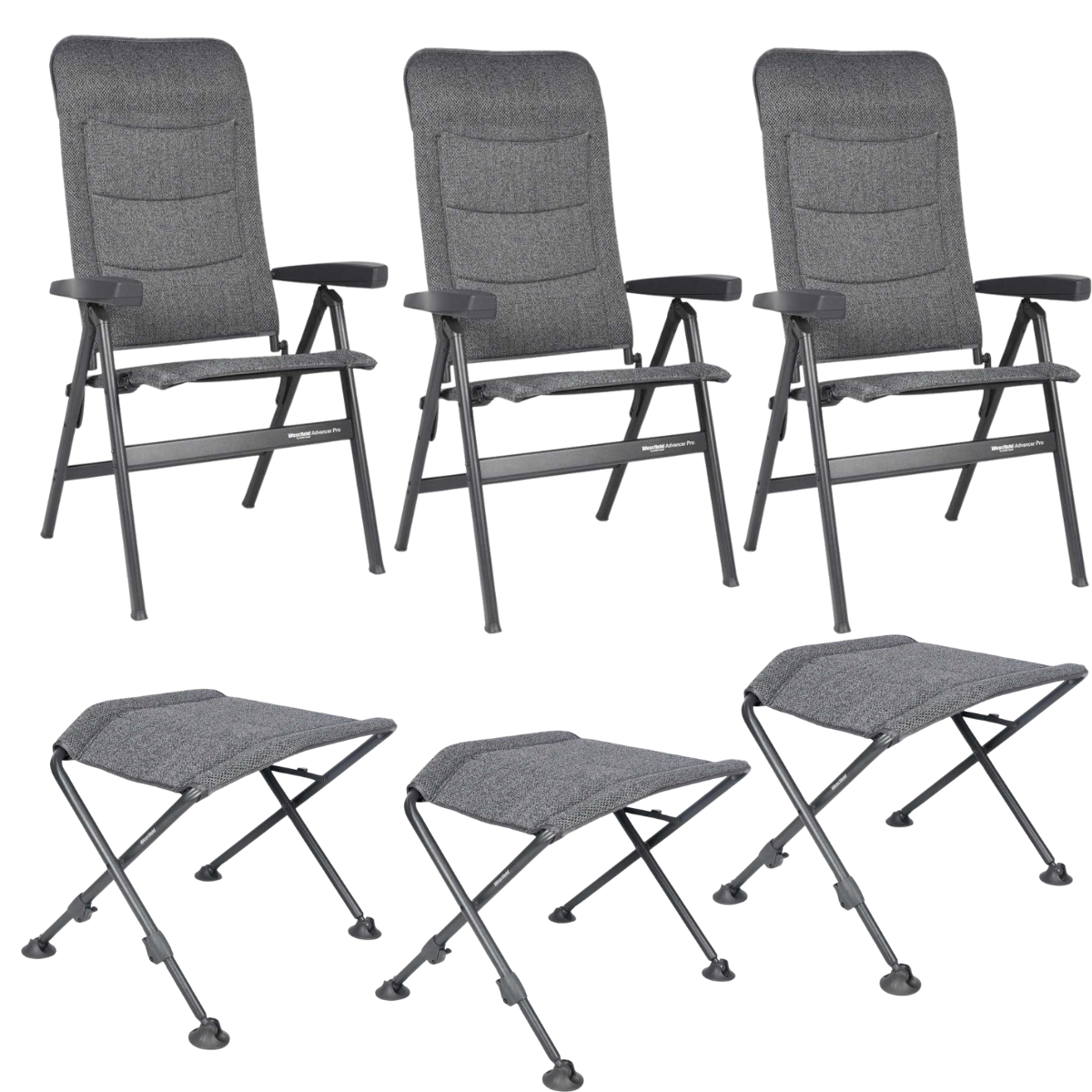 WESTFIELD Campingstuhl Advancer Pro grey melange & Beinauflagen FOCUS 3er-Set WESTFIELD Campingstuhl Advancer Pro grey melange - Beinauflagen FOCUS 3er-Set - 201-1884 GM 201-812 GM