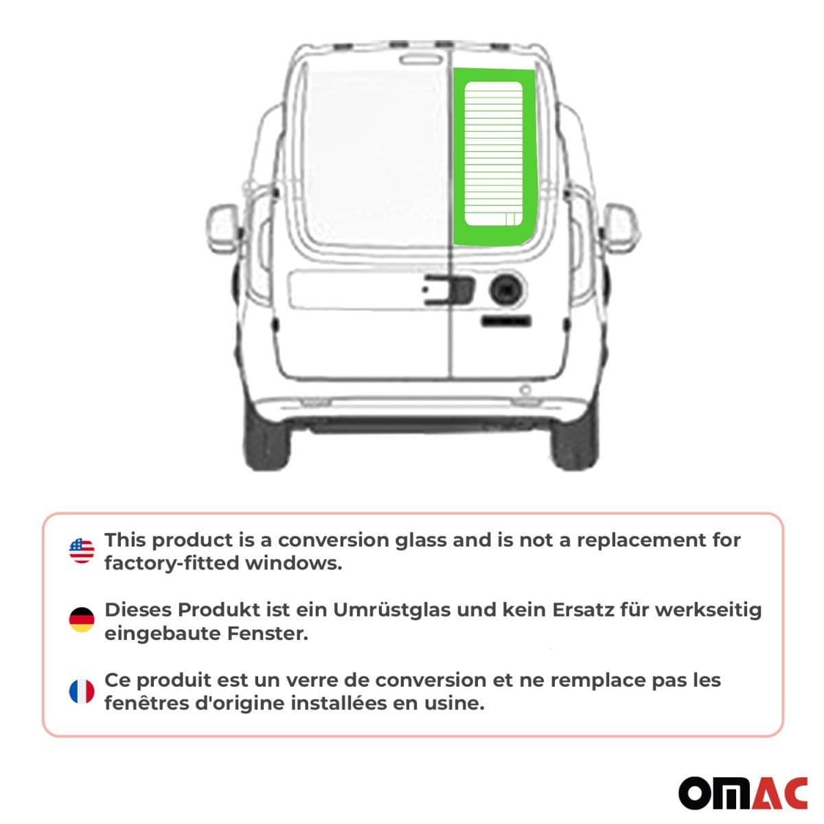 OMAC Heckscheibe Heckfenster Fiat Doblo Maxi L2 H2 Bj. 2010-2021 Fluegeltuer Rechts - 2524405LR-1BDFR