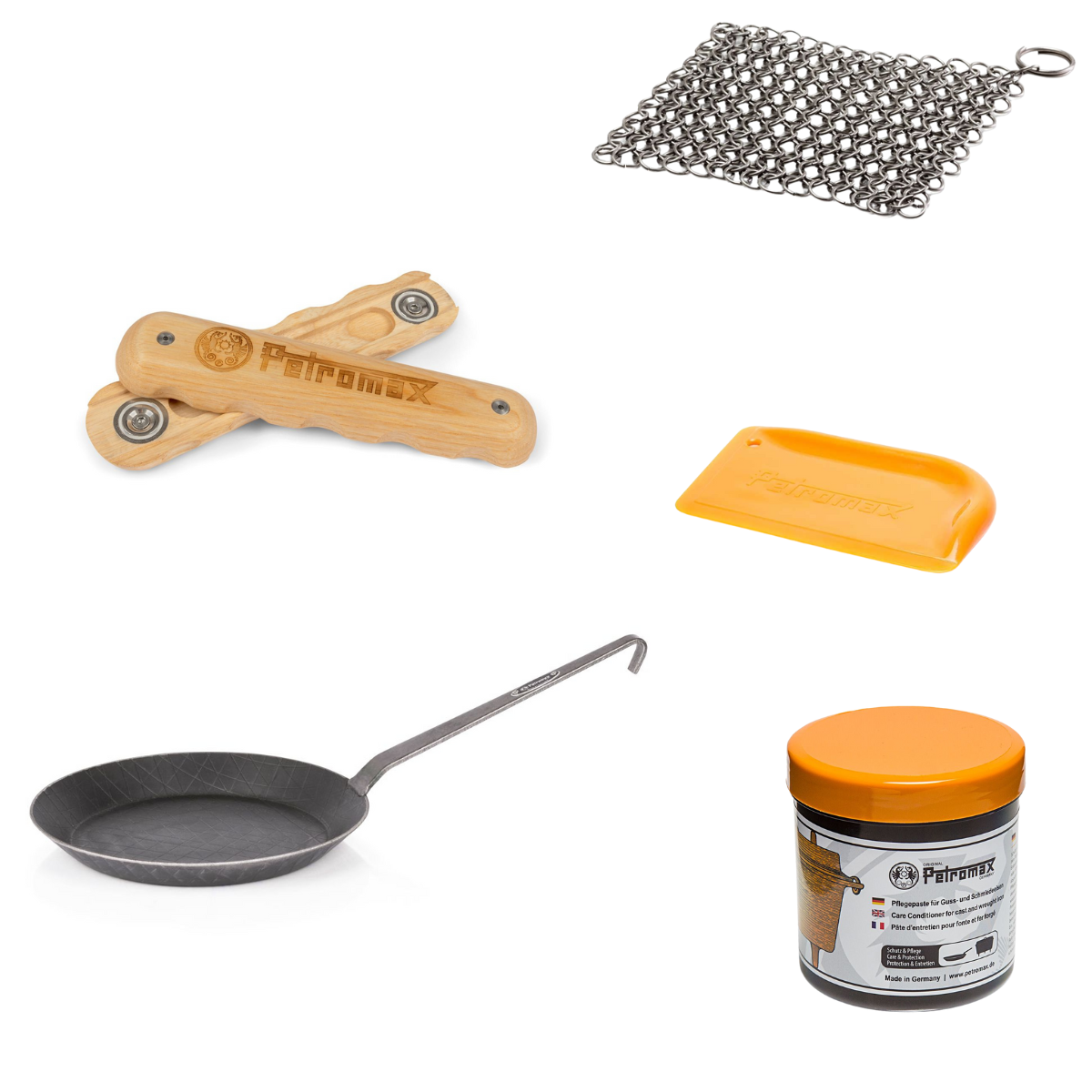 PETROMAX schmiedeeiserne Pfanne SP28 mit Holzgriff - Starterset sp28 scrub ft-pflege handle-sp-w os 