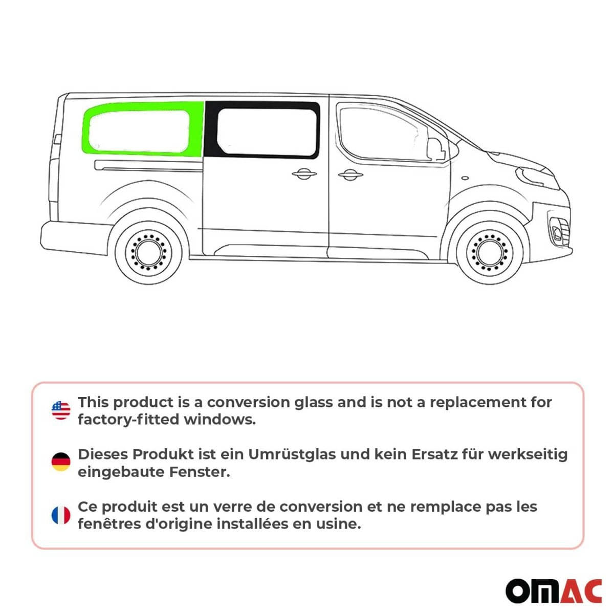 OMAC Seitenfenster Seitenscheibe Peugeot Expert-Traveller L3 ab Bj. 2017 Hinten Rechts Schiebetuer - A050920