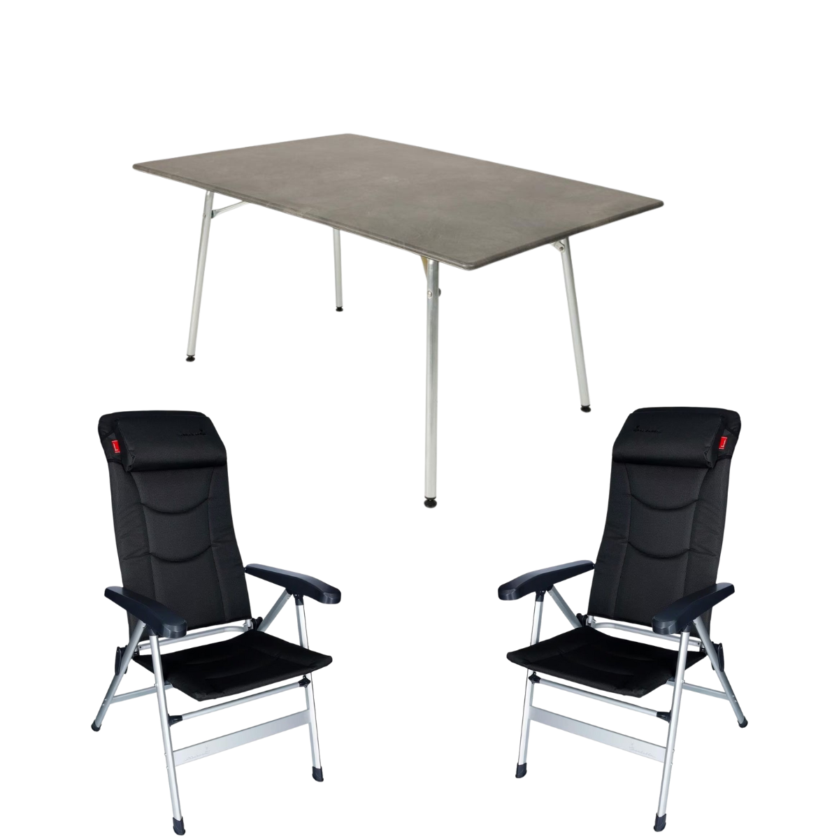 ISABELLA Campingstuhl Thor dunkelgrau 2er Set mit Esstisch 80 x 120 cm