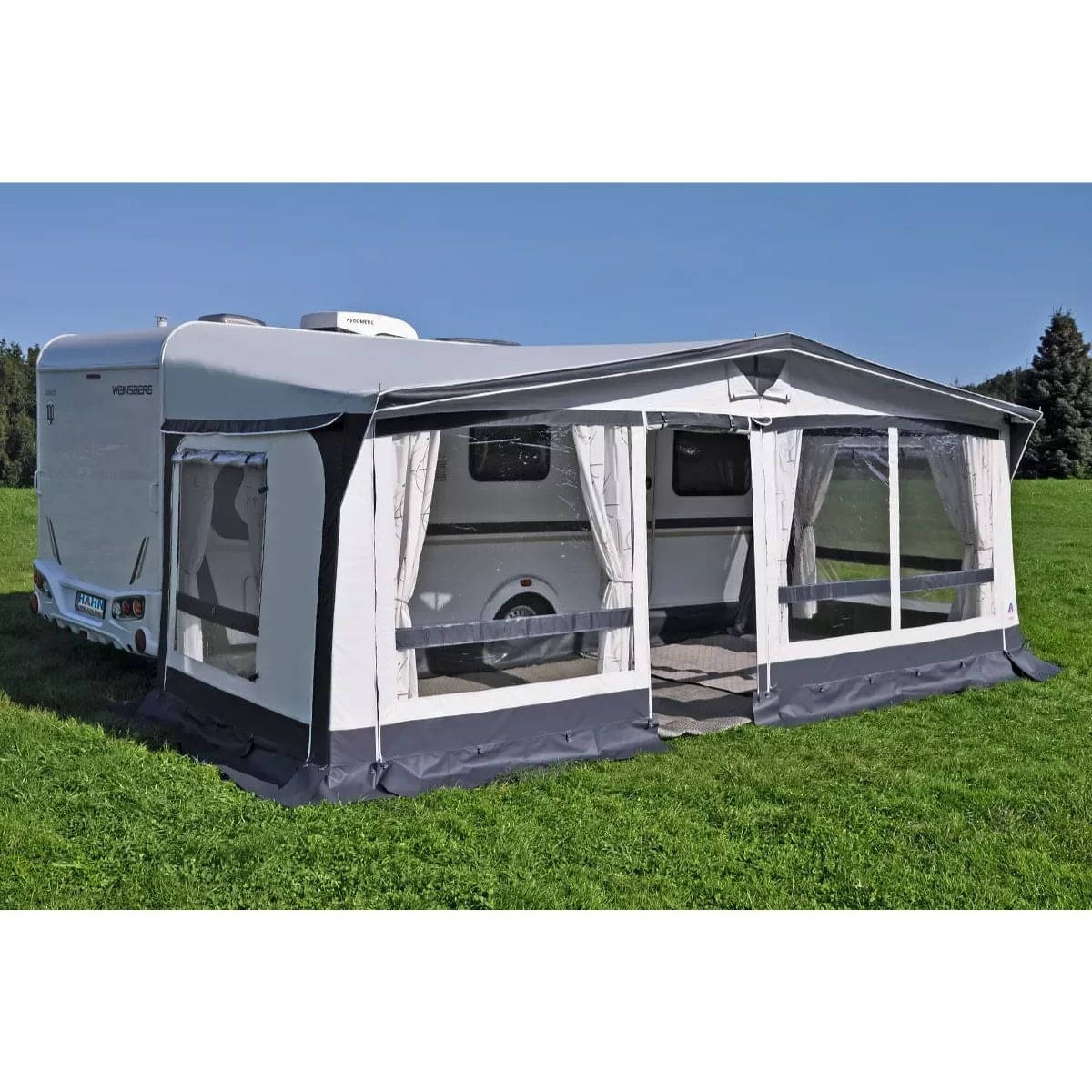 HAHN ZELTE Wohnwagen-Vorzelt MEIRA Gr. 12 Umlaufmass 1086-1120cm Tiefe 240cm 28mm Alu-Gestaenge - Z01053_12